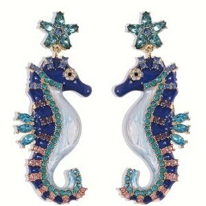 seahorse ocean fish chunky earrings cruise vacation resort set jewelry
